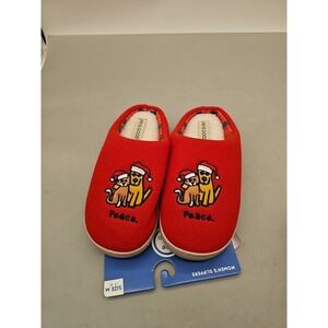 Life is Good Peace Santa Hat Dog Cat Christmas Indoor/Outdoor Slippers New M 7-8